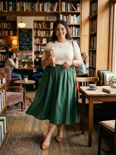 6. Midi Skirt and Fitted Top for a Bookstore or Cafe Date