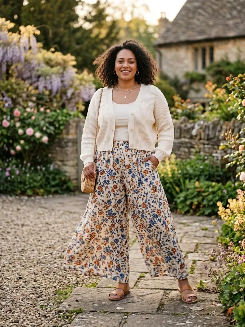 6. Palazzo Pants with a Cropped Cardigan