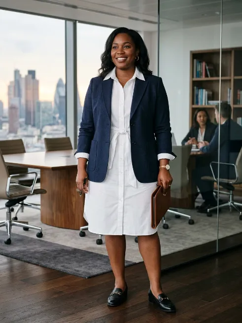 7. Shirt Dress With A Blazer Layered On Top