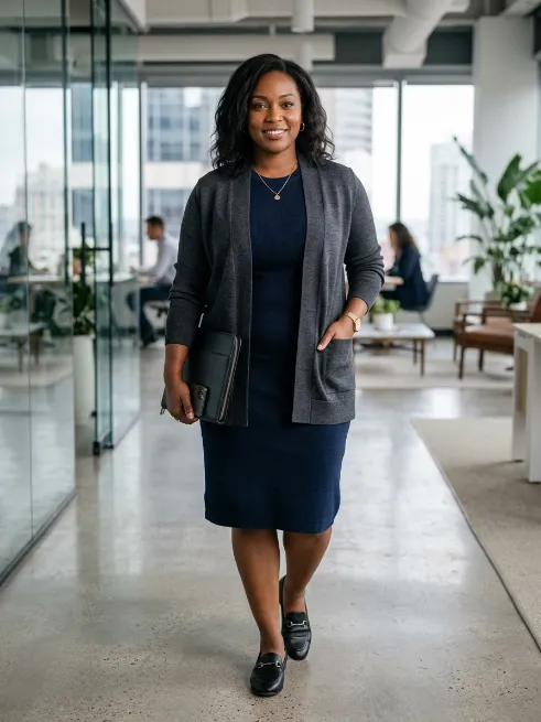 8. Sheath Dress With A Structured Cardigan