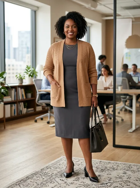 8. Sheath Dress with a Structured Cardigan