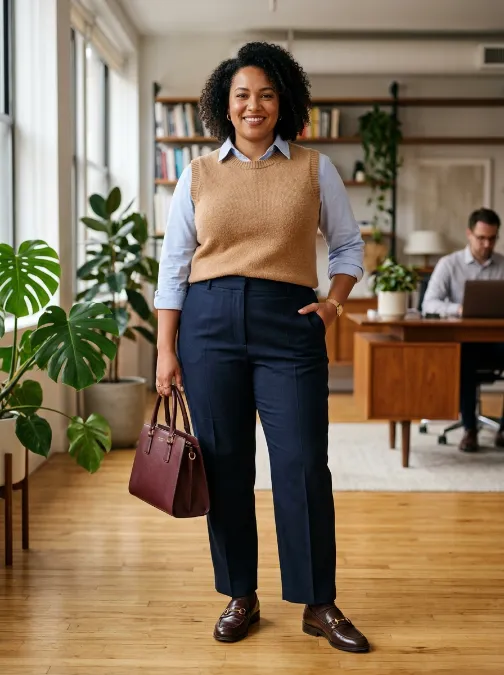 9. Sweater vest over a collared shirt