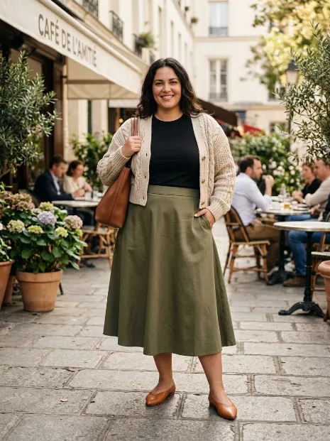 3. A Line Skirt with a Cropped Cardigan