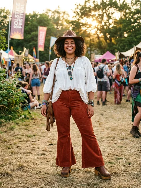 22. Bell bottoms with a cropped peasant top