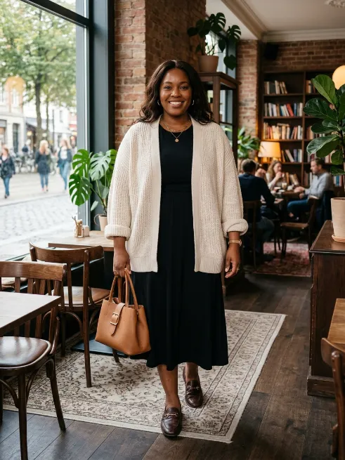 8. Black Dress With A Cardigan