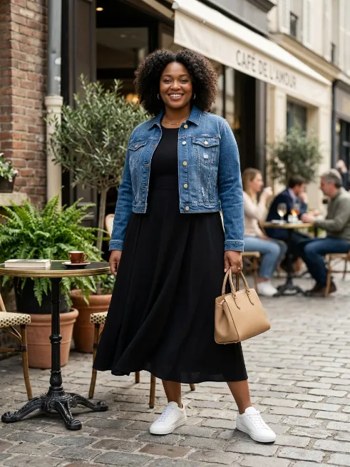1. Black Dress With A Denim Jacket