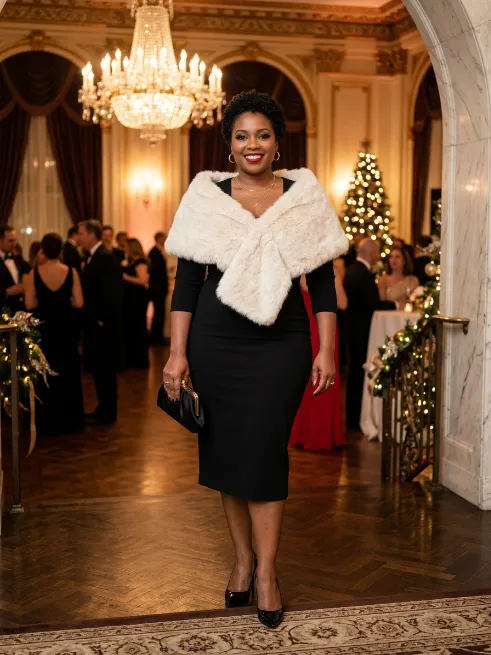 13. Black Dress With A Fur Or Faux Fur Stole