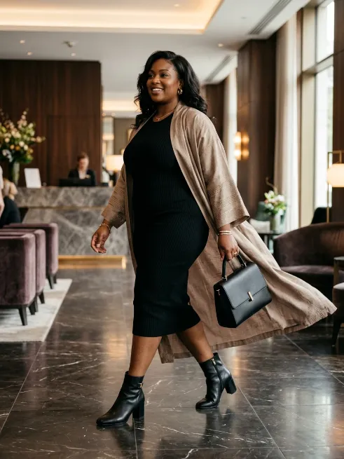 18. Black Dress With A Kimono Or Duster