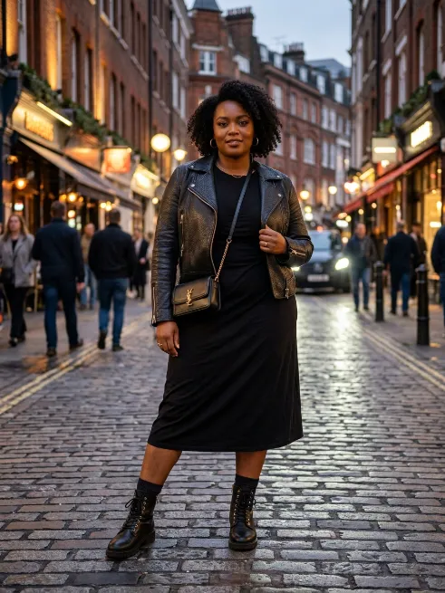 5. Black Dress With A Leather Jacket