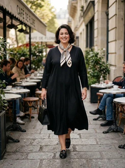 11. Black Dress With A Scarf