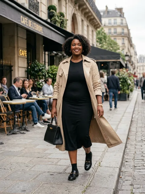 9. Black Dress With A Trench Coat