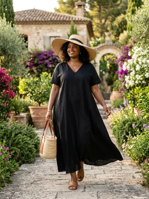 14. Black Dress With A Wide Brim Hat