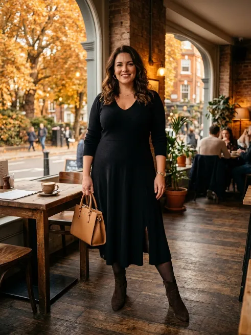 4. Black Dress With Ankle Boots