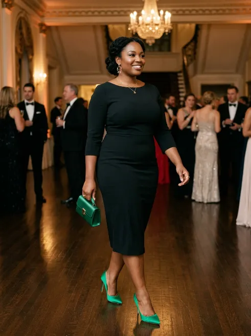 6. Black Dress With Colorful Heels
