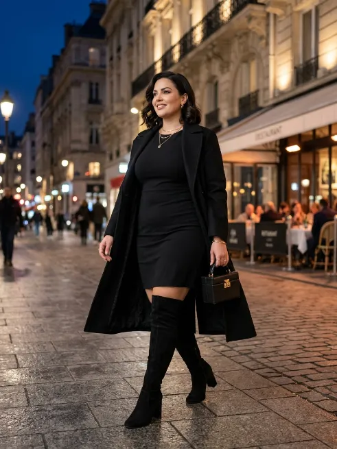 17. Black Dress With Thigh High Boots