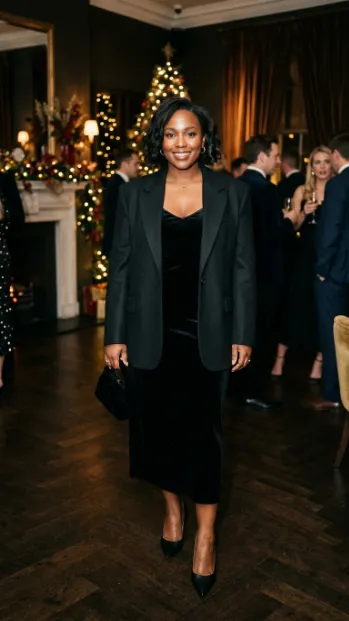 3. Black Velvet Slip Dress with a Blazer