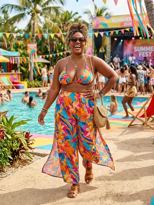 16. Bright Bikini Top With Palazzo Pants
