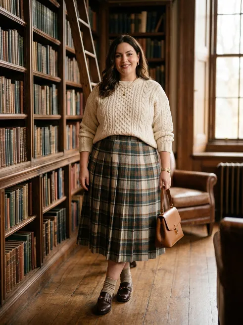 6. Cable Knit Sweater With A Pleated Skirt