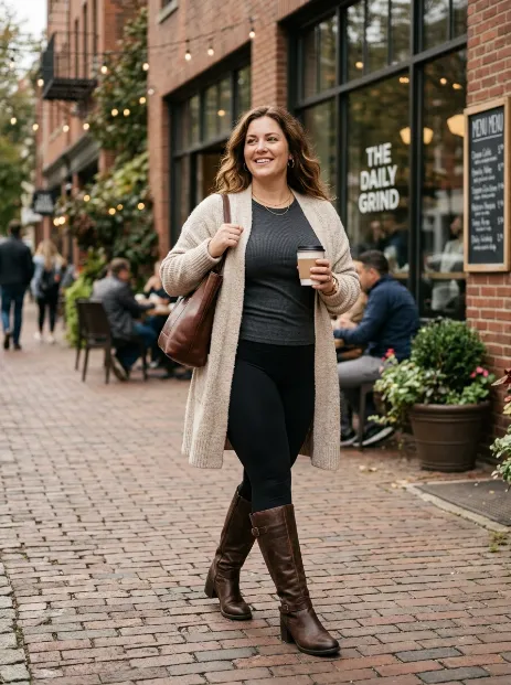 16. Cardigan With Leggings And Boots