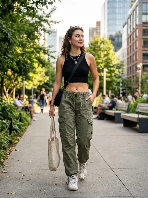 9. Cargo Pants and a Fitted Crop Top