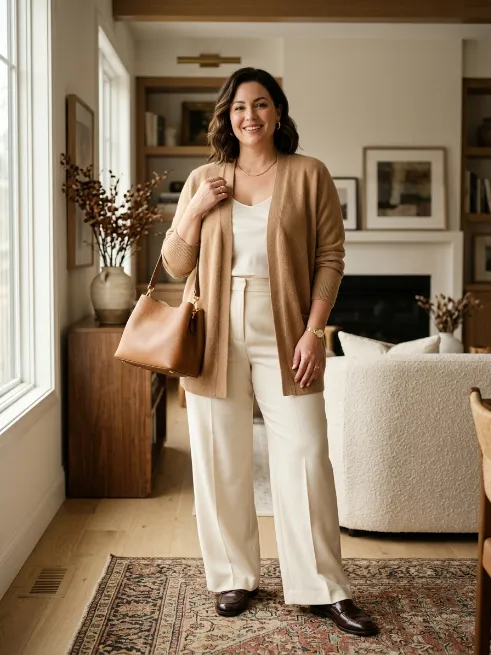 9. Cashmere Cardigan With Wide Trousers