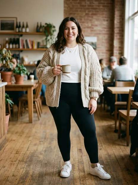 2. Chunky Cardigan Over A Fitted Tee