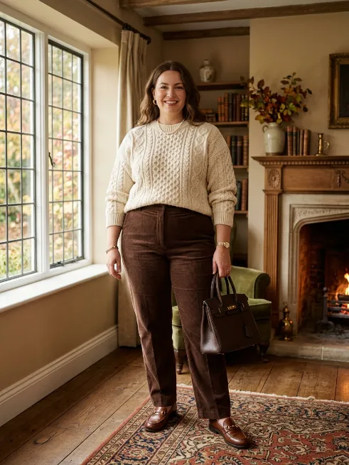 18. Corduroy Pants With A Chunky Sweater