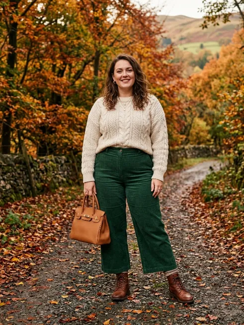 16. Corduroy Pants with Lace Up Boots