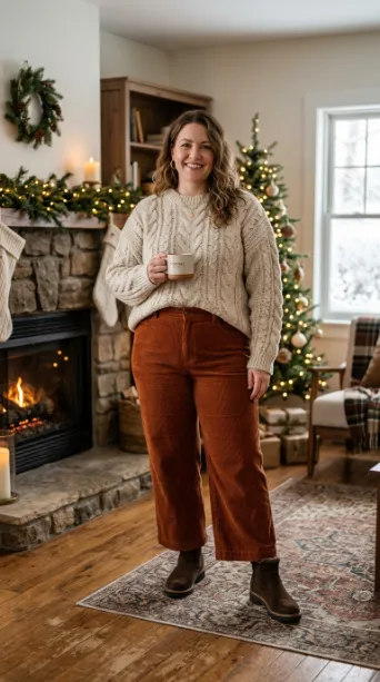 22. Corduroy Pants with a Chunky Knit