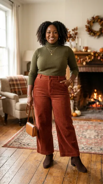 6. Corduroy Pants with a Fitted Turtleneck