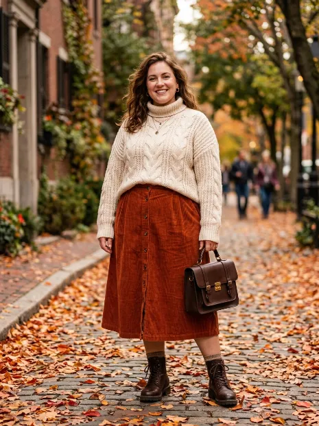 18. Corduroy Skirt With A Chunky Knit