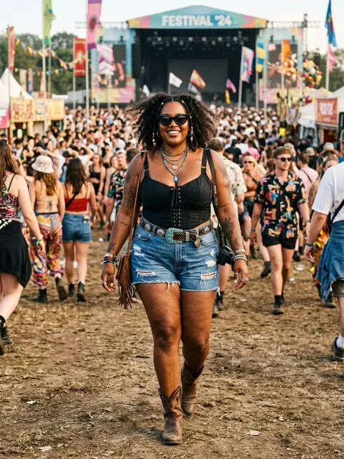 11. Corset Top With Denim Shorts