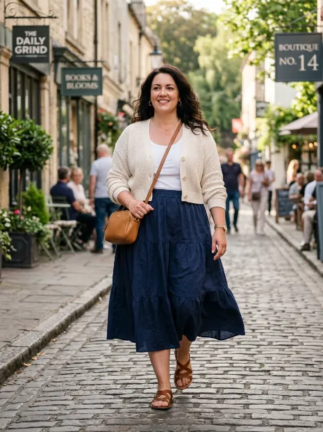 4. Cotton Midi Skirt With A Cropped Cardigan