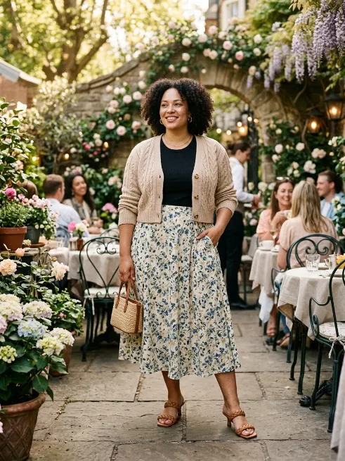 19. Cropped Cardigan With A Midi Skirt