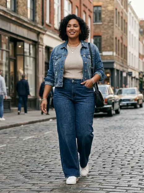 4. Cropped Denim Jacket With High Waisted Jeans