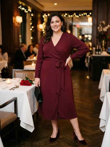 2. Deep Wine Wrap Dress