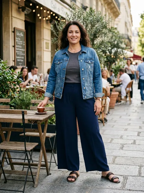 12. Denim Jacket With Palazzo Pants