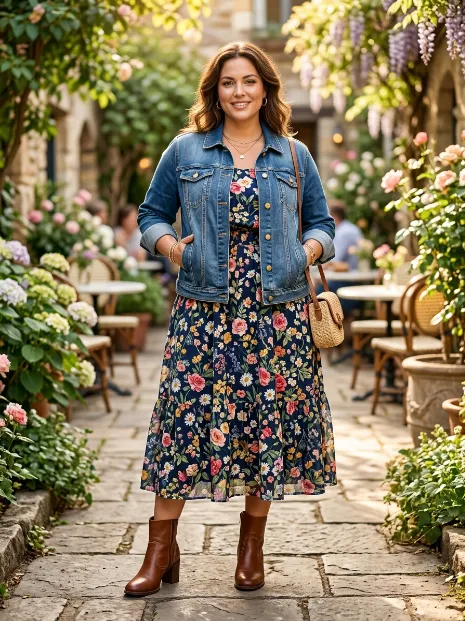 7. Denim Jacket With a Floral Dress