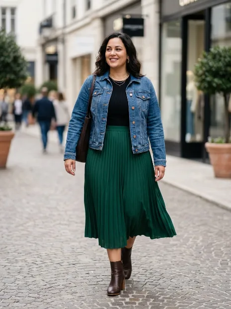 9. Denim Jacket With a Midi Skirt