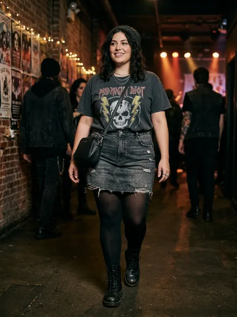 23. Denim Mini Skirt with Tights for a Concert