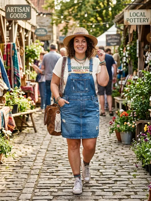 11. Denim overall dress with a graphic tee