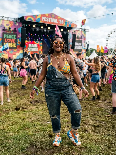 7. Denim Overalls With A Bralette