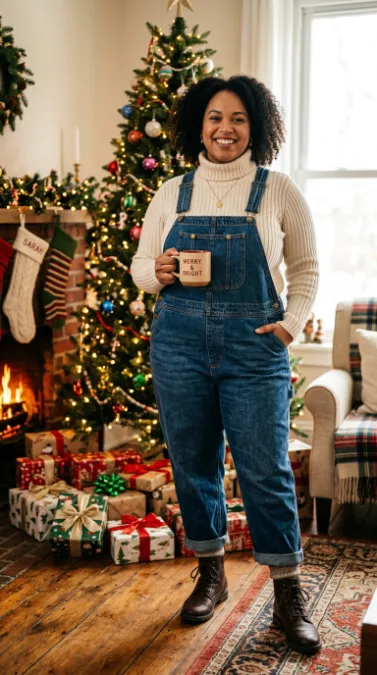 21. Denim Overalls with a Turtleneck