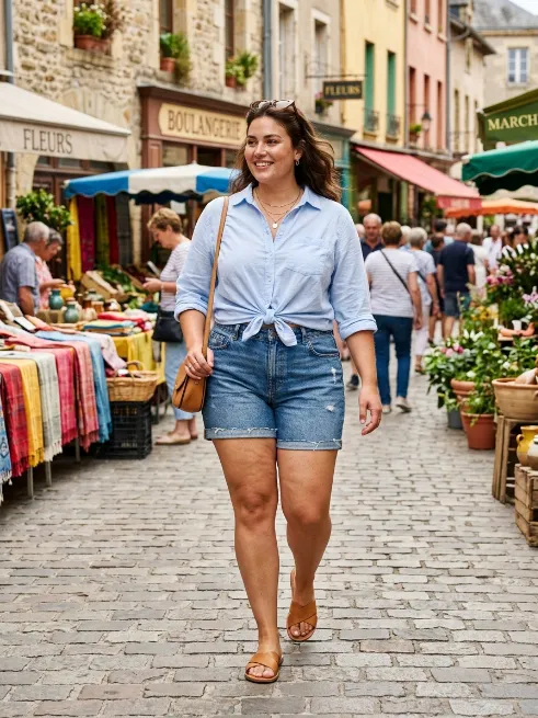 8. Denim Shorts and a Button Down Shirt