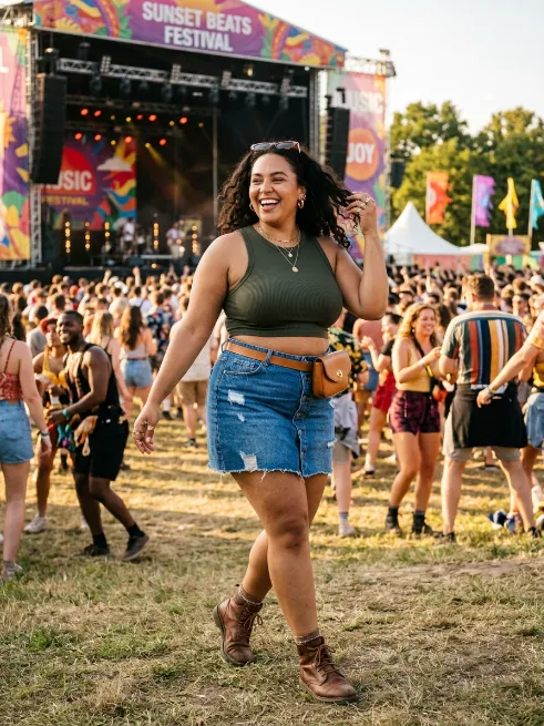 14. Denim Skirt With A Crop Top