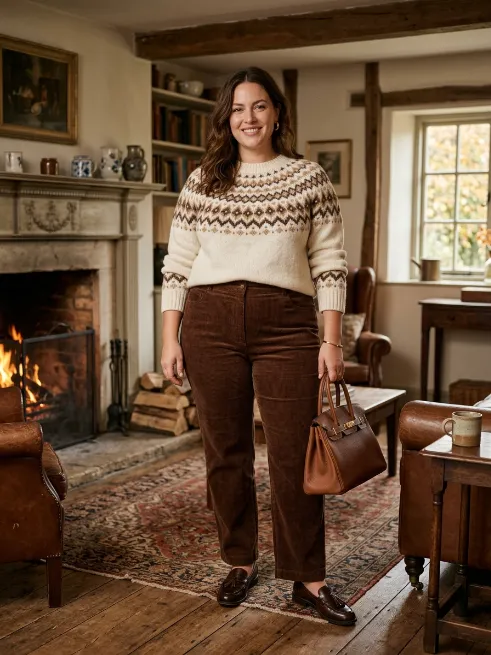10. Fair Isle Sweater With Corduroy Pants