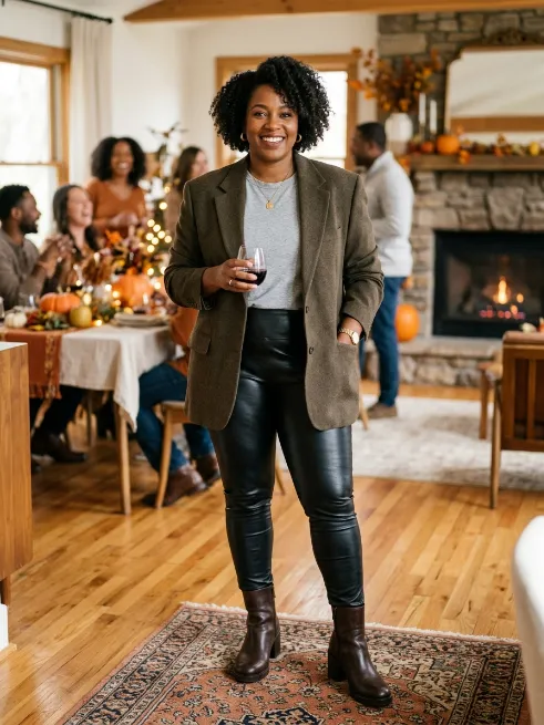 13. Faux Leather Leggings with an Oversized Blazer