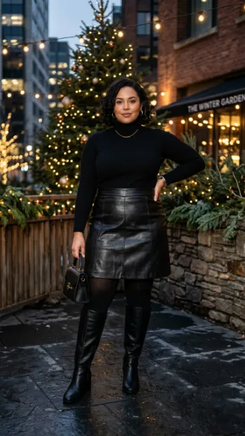 8. Faux Leather Skirt and Turtleneck