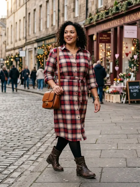 11. Flannel Shirt Dress With Boots