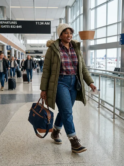 22. Flannel Shirt Layered Under a Puffer Coat